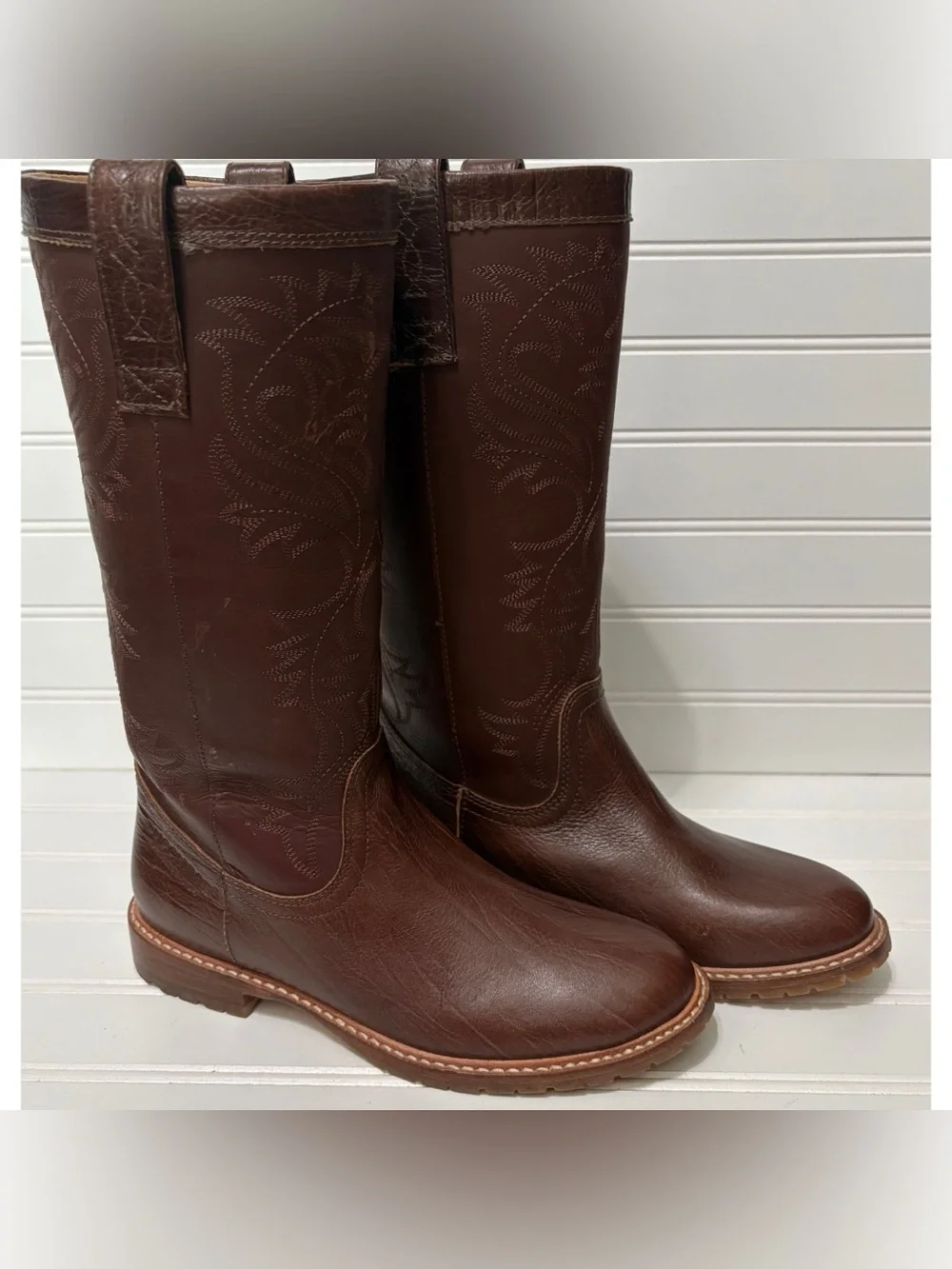 LUCCHESE Brown Leather Waterproof Western Rain Barn Tall Boots Womens Size 6 M